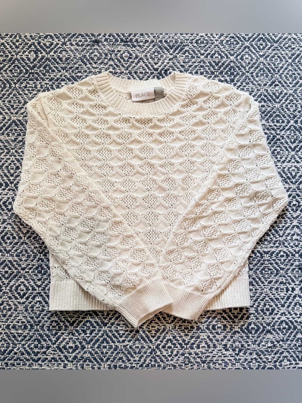 Girls Children’s Place White Cream Sparkle Cable-Knit Crewneck Sweater Sz 14